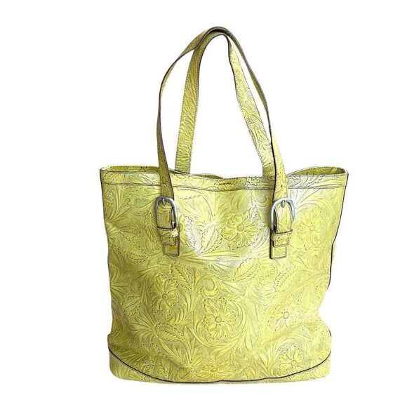 FALOR genuine leather embossed tooled floral tote bag western boho artsy - Picture 1 of 14